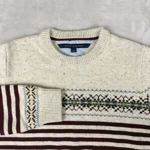 Tommy Hilfiger Sweater Mens L Wool Blend Fair Isle Striped Crewneck Pullover EUC